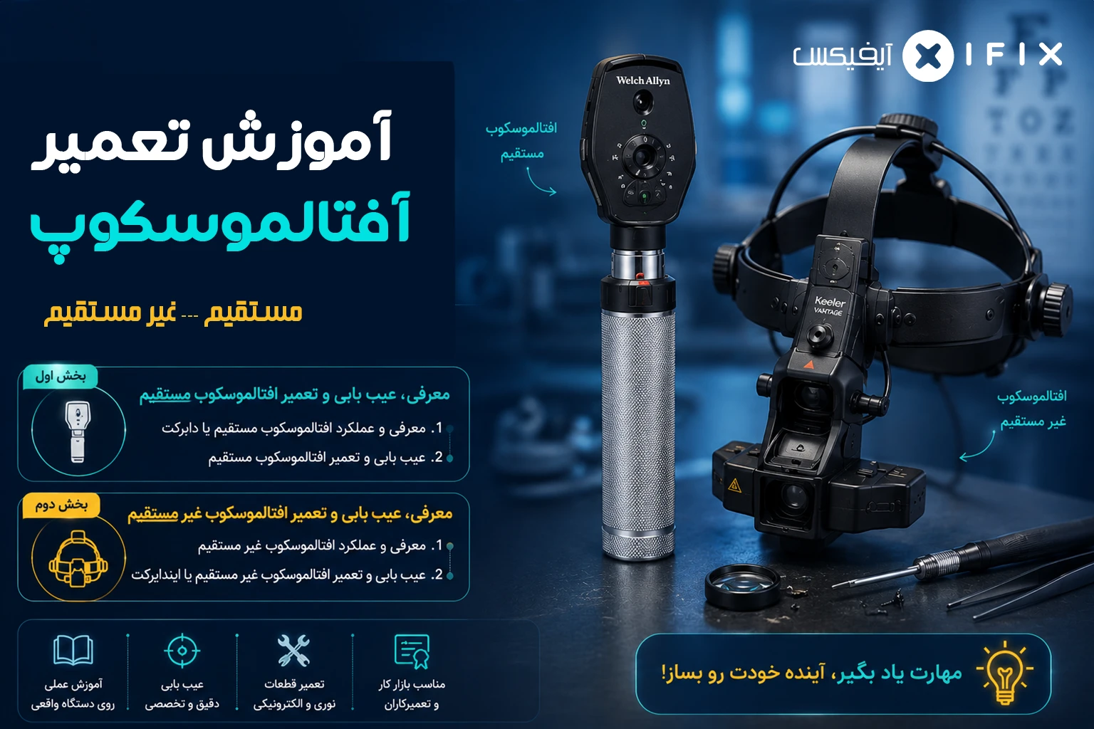 آموزش تعمیر افتالموسکوپ مستقیم و غیر مستقیم-آموزش تعمیرات تجهیزات پزشکی و دندانپزشکی آیفیکس آموزش تعمیر افتالموسکوپ مستقیم و غیر مستقیم-آموزش تعمیرات تجهیزات پزشکی و دندانپزشکی آیفیکس