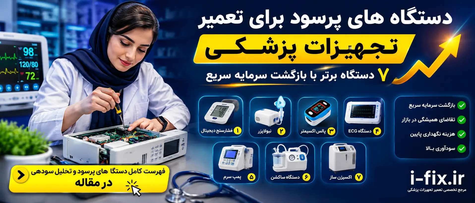 دستگاه های پرسود برای تعمیر تجهیزات پزشکی ۷ دستگاه برتر با بازگشت سرمایه سریع-مرکز آموزش تعمیر لوازم و دستگاه های پزشکی و دندانپزشکی